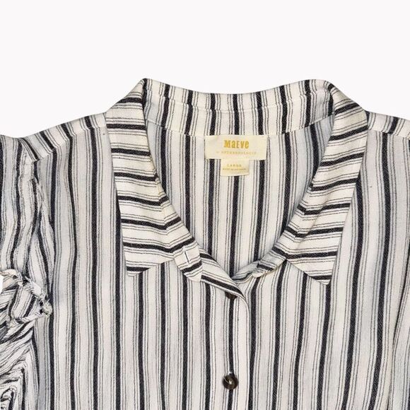 Anthropology Maeve Striped Button Down Ruffle Blouse Sz L - Picture 6 of 12